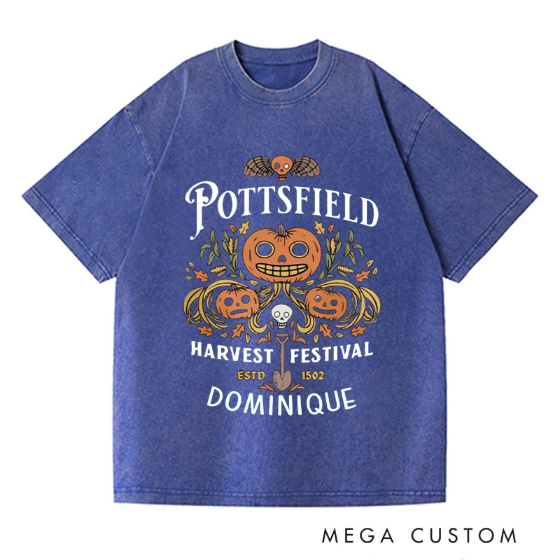 Personalized Pottsfield Harvest Festival Washed T-Shirts Autumn Harvest Shirt Vegetables Fall T-shirt Skeleton Festival Tee Gardening Lover Gift