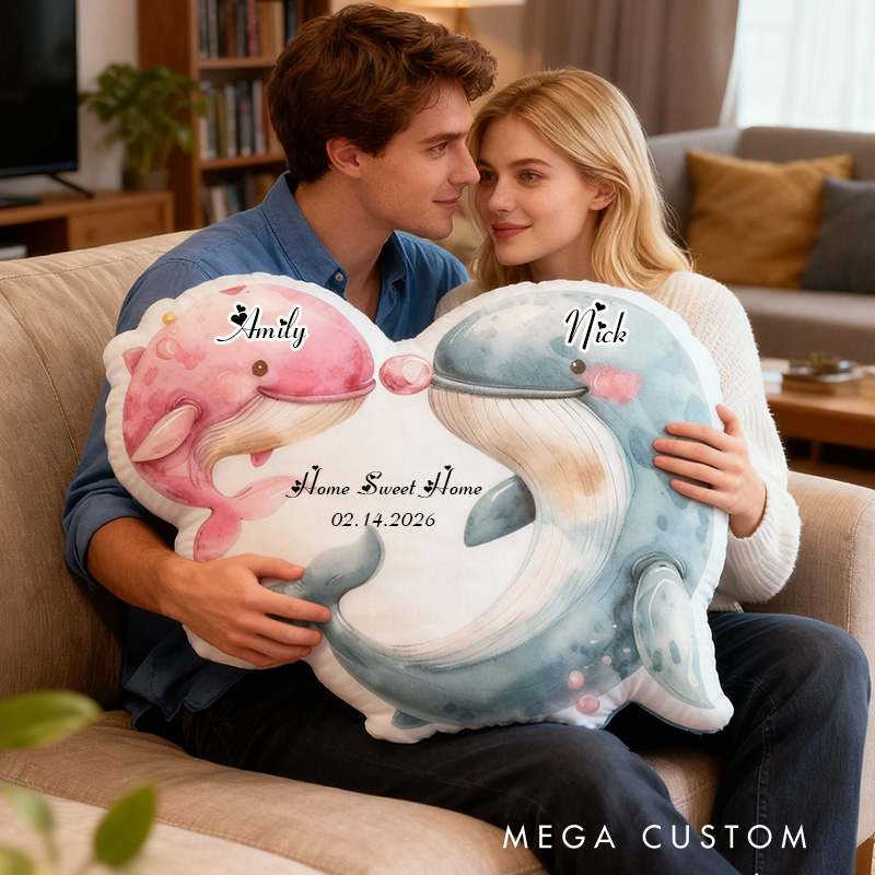 Personalized Dolphin Couple Pillow Custom Name And Date Design Soft Decorative Cushion Unique Accent For Bedroom Living Room Wedding Anniversary Gifts