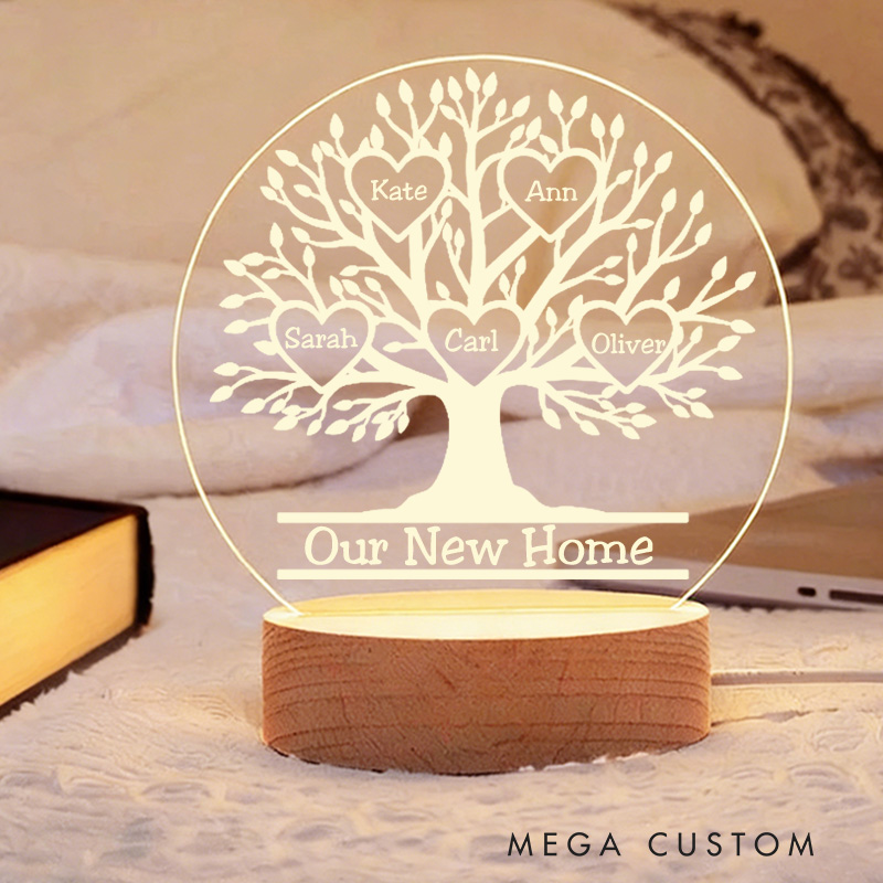 Personalized LED Night Light Custom Family Tree Lamp with Names Decorative Table Lamp for Family Bedroom Living Room Unique Decor Housewarming Gifts