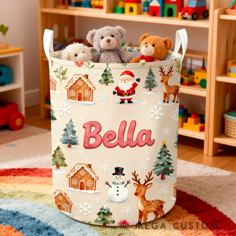 Personalized Christmas Laundry Basket Custom Name Hamper Foldable Storage Bin Durable Organizer For Holiday Decor Kids Playrooms Or Living Rooms
