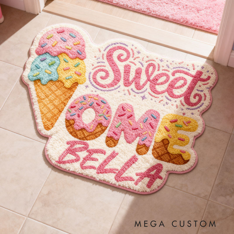 Personalized Sweet Home Ice Cream Rug Custom Name Soft Durable Doormat Decorative Accent For Kids Rooms Playrooms Or Home Decor Housewarming Gifts