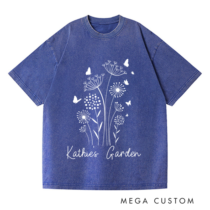 Personalized Wild Flowers Washed T-Shirts Garden Shirt Floral Shirt Botanical Shirt Nature Lover Tee Gift For Garden Lovers