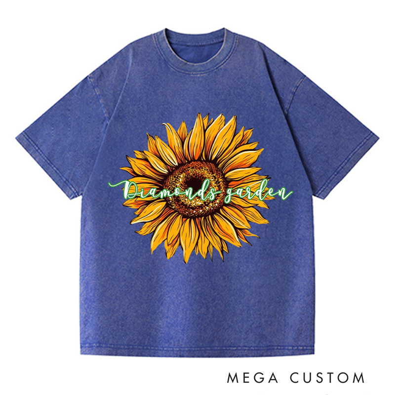 Personalized Sunflower Washed T-Shirts Flower Print Shirt Women Garden Shirt Funny Sunflower Shirt Floral Shirt Plant Sunflower Shirt