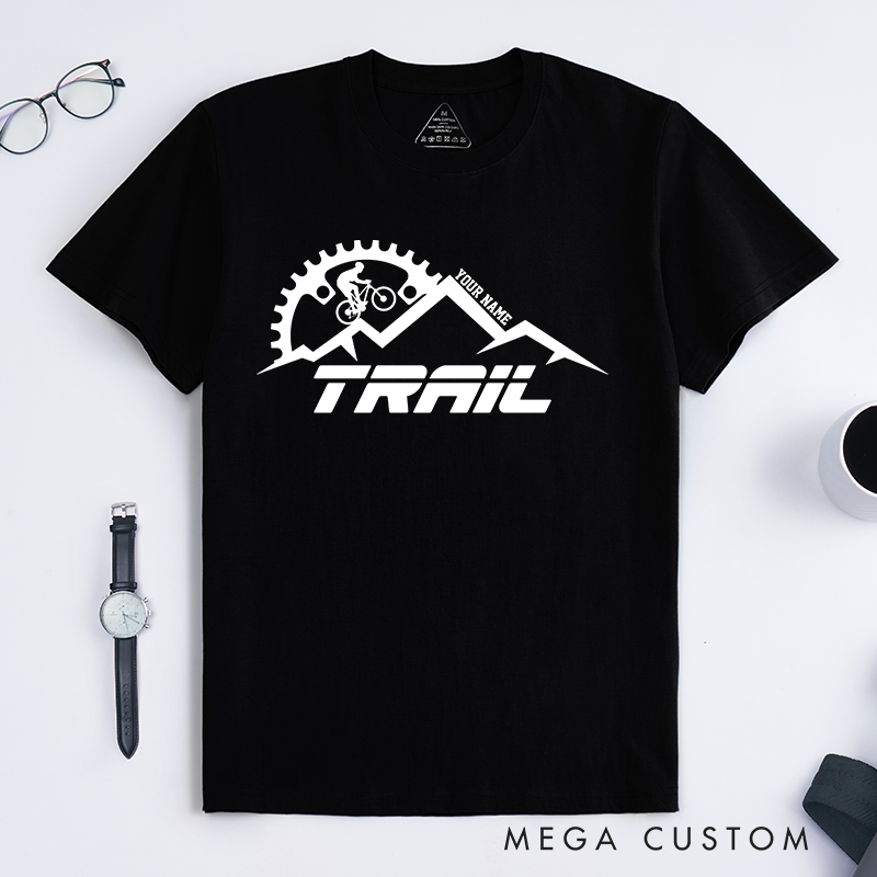 Personalized Trail Cycling T-Shirt with Mountains Gear Cyclist Graphics for Outdoor Adventures Riding Cycling Biking Enthusiasts