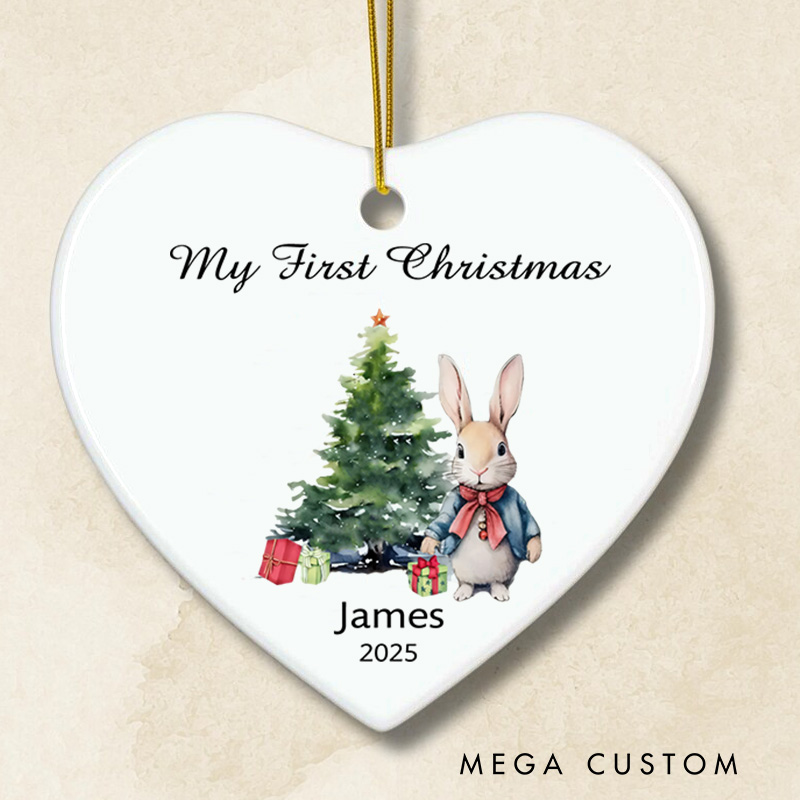Personalized My First Christmas Bunny and Tree Illustration Baby Christmas Ornament New Baby Gift