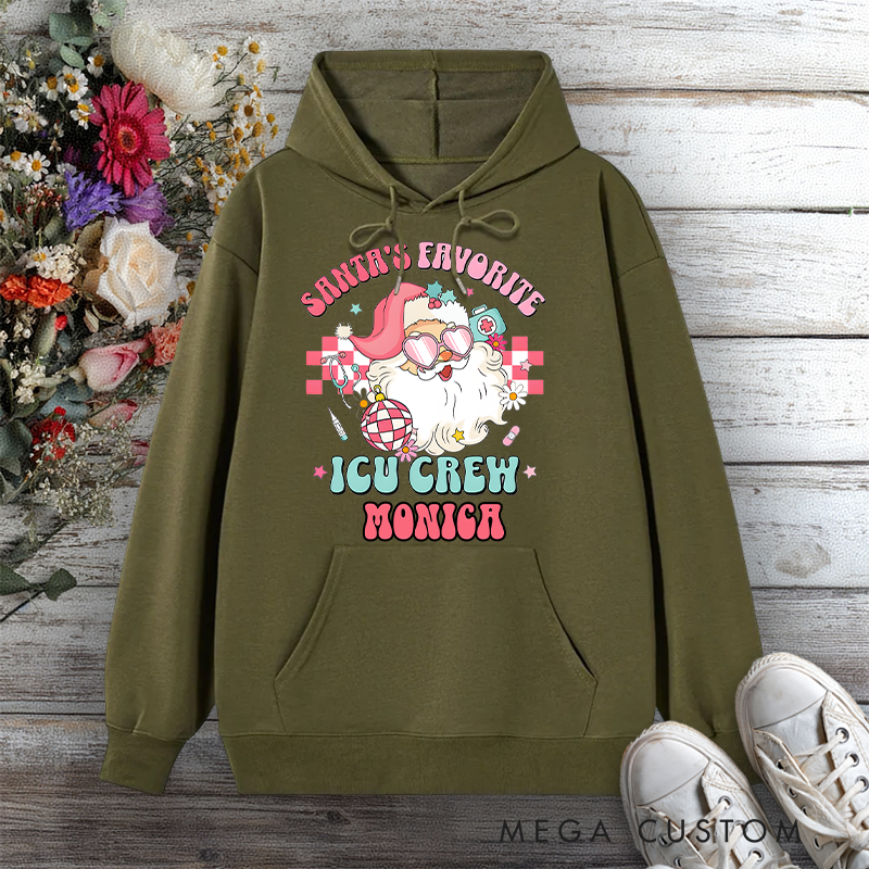 Personalized Hoodies for Nurse Santa's Favorite ICU Crew Design Hoodies International Nurse Day Gift