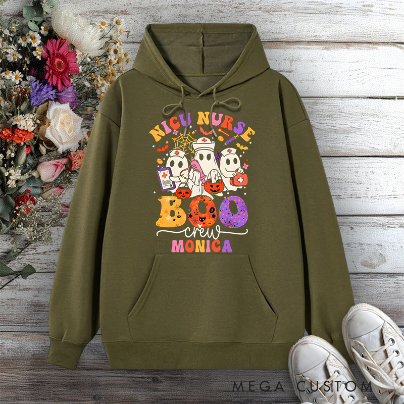 Personalized Hoodies for Nurse NICU Nurse Boo Crew Design Hoodies International Nurse Day Gift