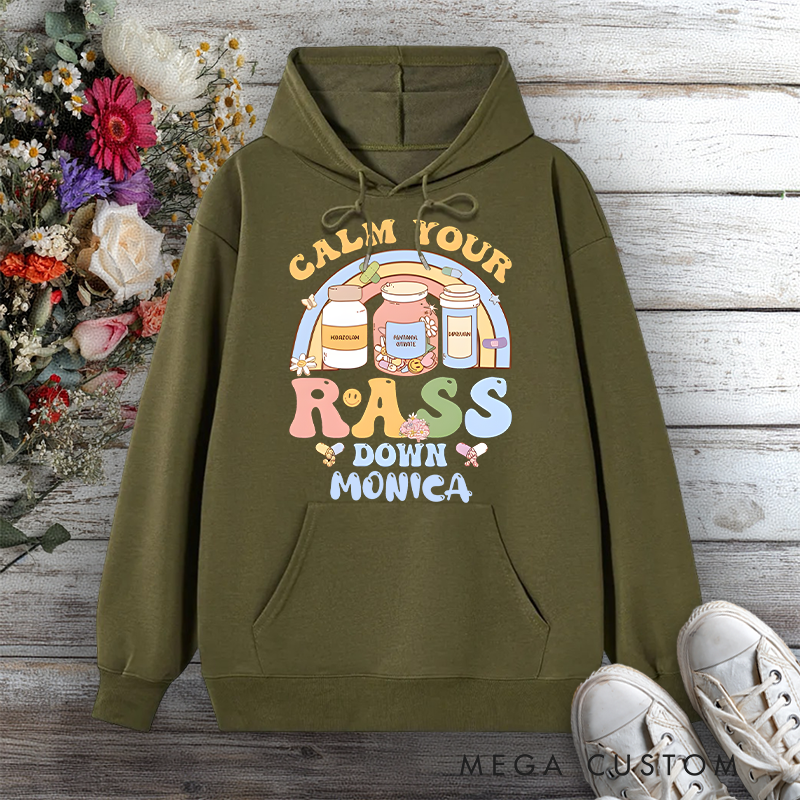 Personalized Hoodies for Nurse Calm Your Rass Down Whimsical Pharmacy Design Hoodies International Nurse Day Gift
