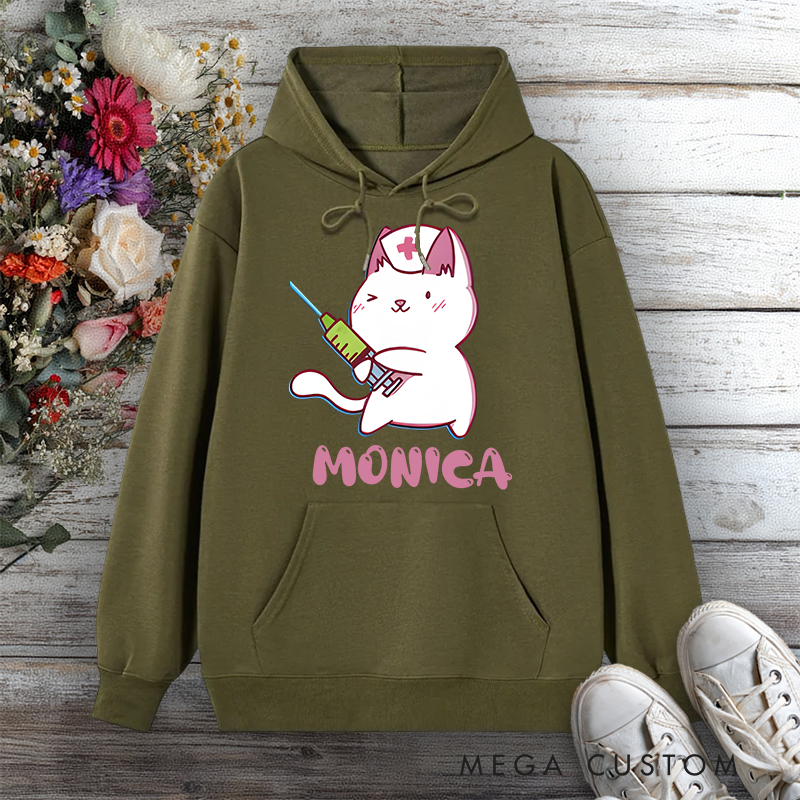 Personalized Hoodies for Nurse Cat Cute and Caring Design Hoodies International Nurse Day Gift