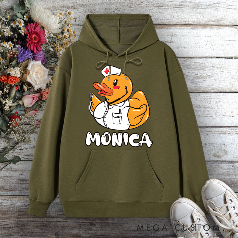 Personalized Hoodies for Nurse Duck Quirky and Caring Design Hoodies International Nurse Day Gift