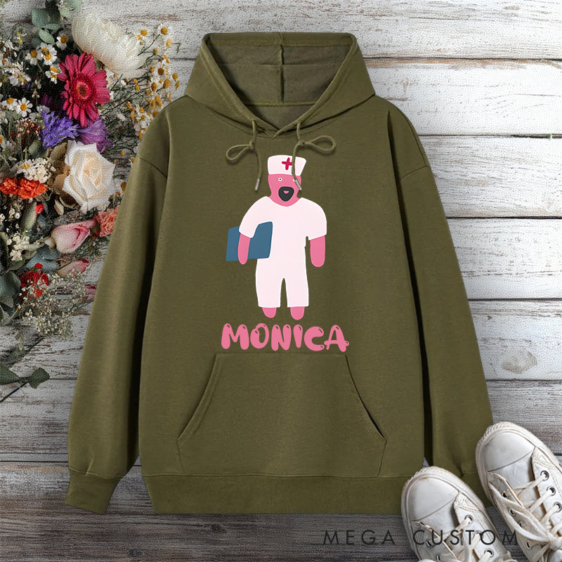 Personalized Hoodies for Nurse Pink Nurse Character Caring and Fun Design Hoodies International Nurse Day Gift