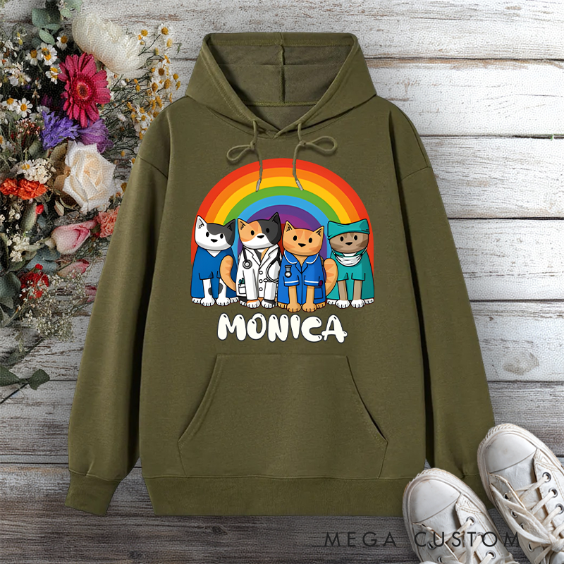 Personalized Hoodies for Nurse Medical Cats Under the Rainbow Description Design Hoodies International Nurse Day Gift