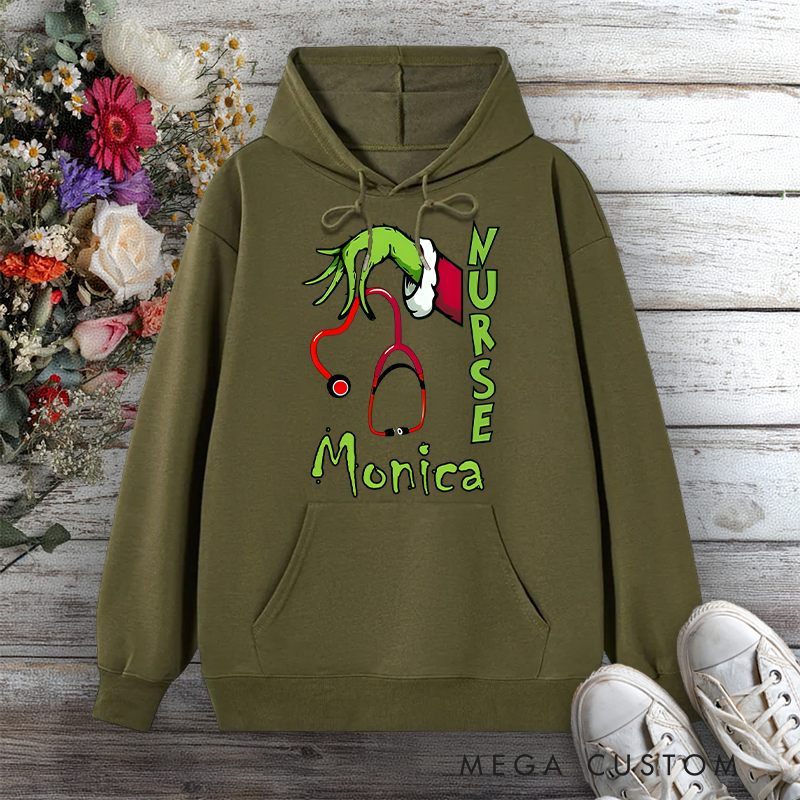Personalized Hoodies for Nurse Grinch Nurse Holiday Care Design Hoodies International Nurse Day Gift
