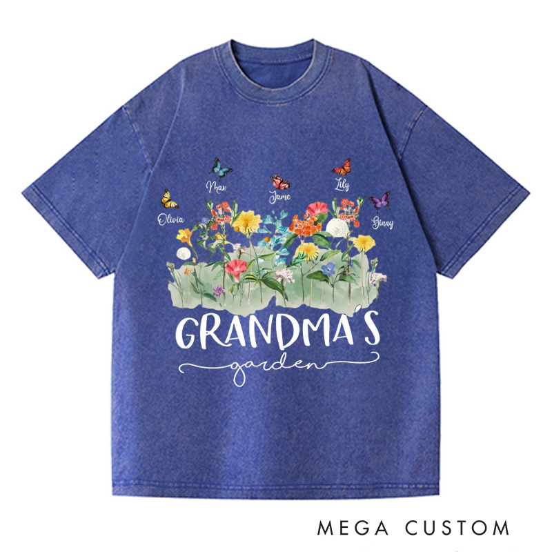 Personalized Grandma's Garden Washed T-Shirts Gardening Shirt Custom Mom Shirt Mother's Day Gift
