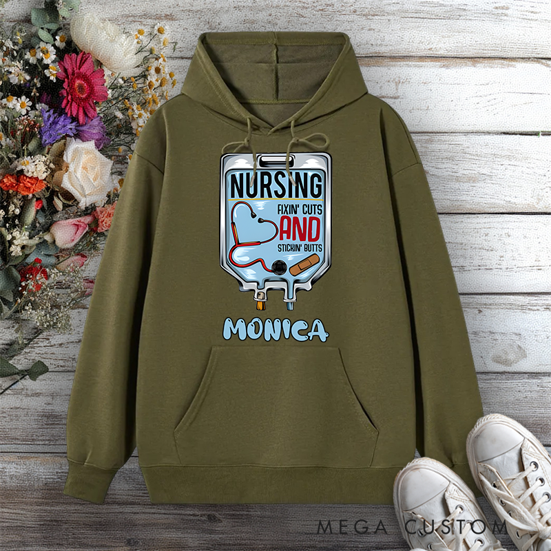 Personalized Hoodies for Nurse Nursing Fixin' Cuts and Stickin' Butts Design Hoodies International Nurse Day Gift
