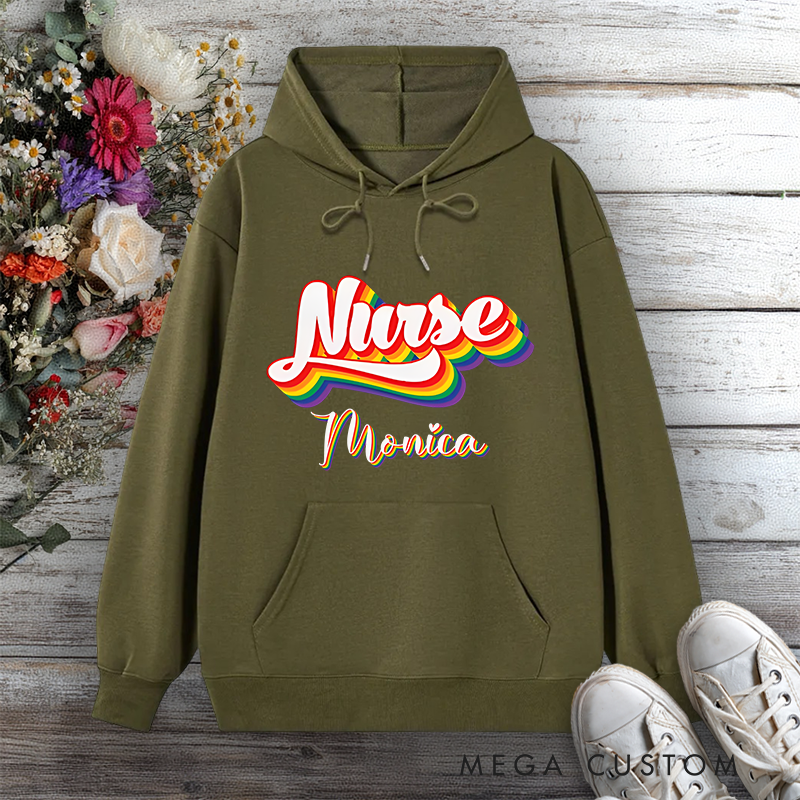 Personalized Hoodies for Nurse Rainbow Nurse Pride Design Hoodies International Nurse Day Gift