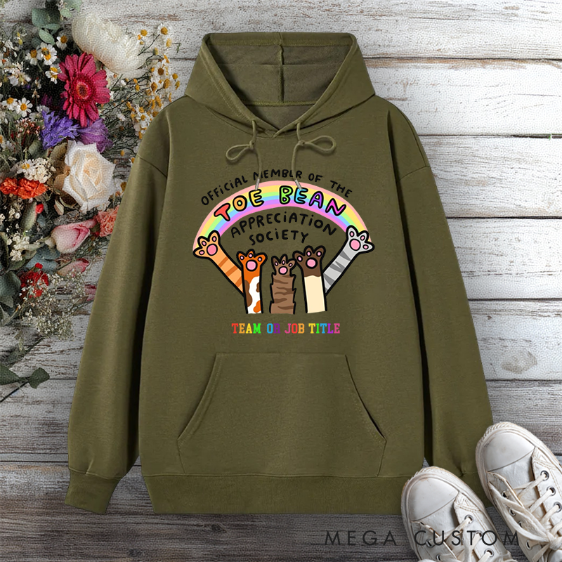 Personalized Hoodies for Animal Lovers Toe Bean Appreciation Society Team or Job Title Edition Gift for Office Worker