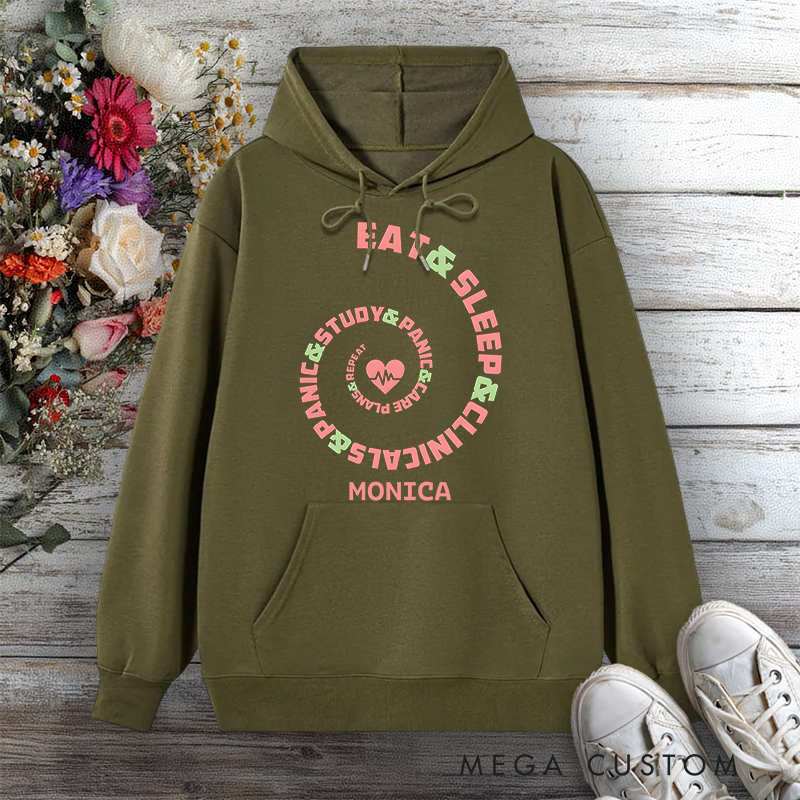Personalized Hoodies for Nurse Eat Sleep Study Panic Nursing Life Spiral Design Hoodies International Nurse Day Gift