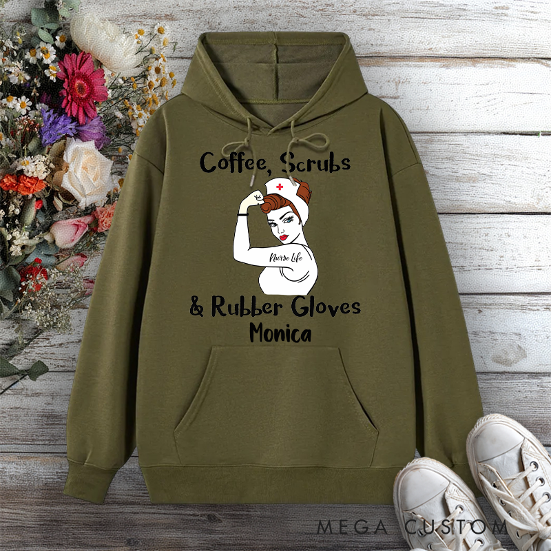 Personalized Hoodies for Nurse Coffee Scrubs Rubber Gloves Design Hoodies International Nurse Day Gift