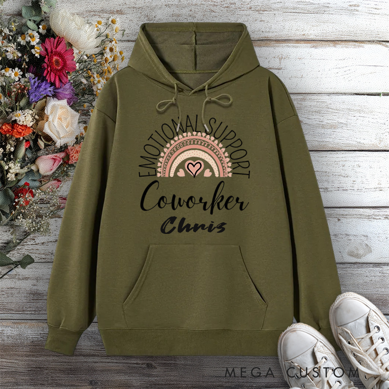 Personalized Hoodie Emotional Support Coworker Rainbow Heart Design Gift for Office Worker