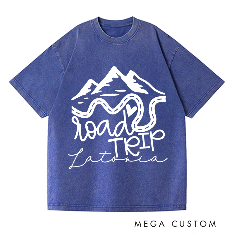 Personalized Road Trip Washed T-Shirts Vacation Shirt Traveling Shirts Customized Name Shirt Gift For Nature Lover 