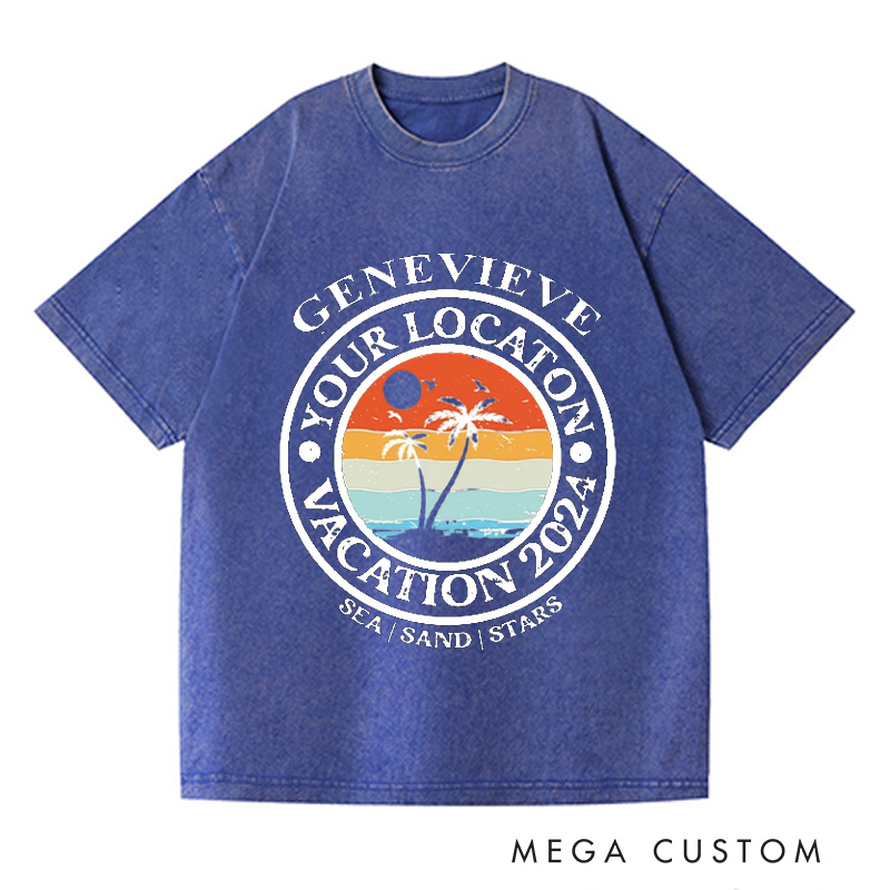 Personalized Summer Washed T-Shirts Vacation Shirts Beech TShirts Gift For Traveler Tee