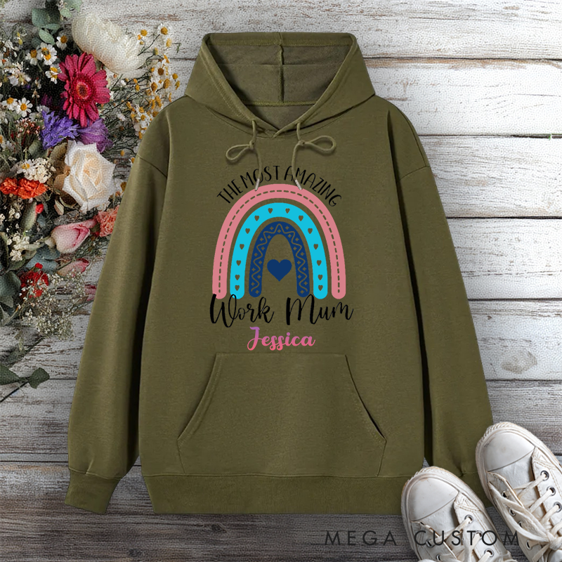 Personalized Hoodie The Most Amazing Work Mum Rainbow Heart Design Gift for Office Worker