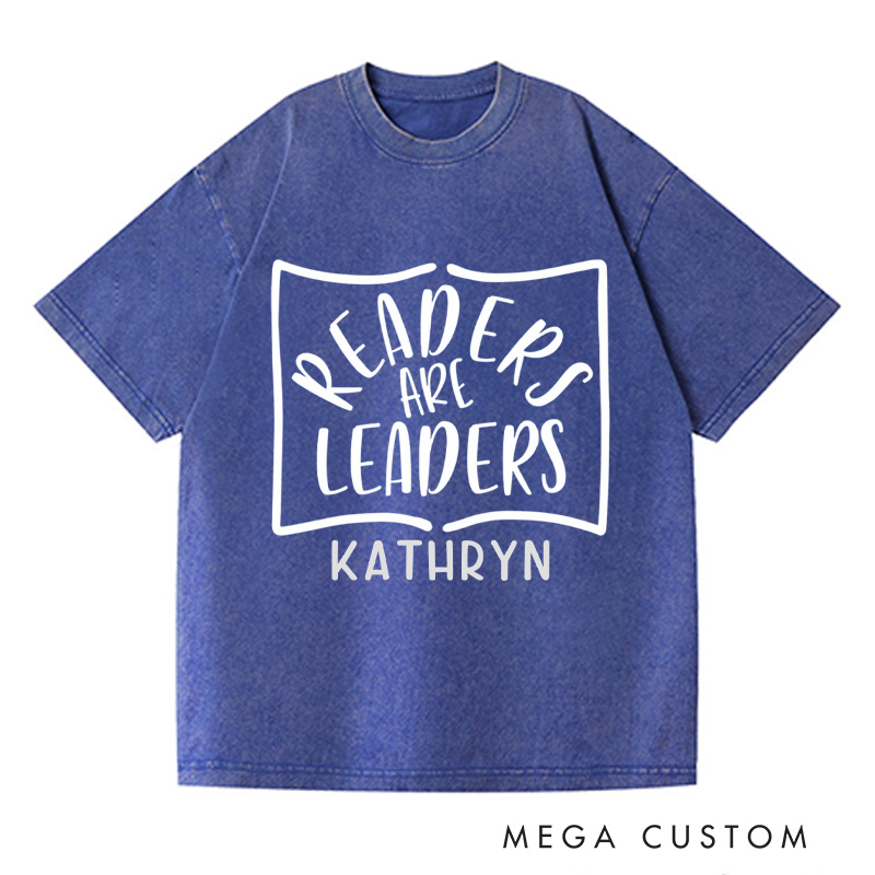 Personalized Readers Are Leaders Washed T-Shirts Reading Shirt Customized Name Shirt Book Tee Gift for Reader
