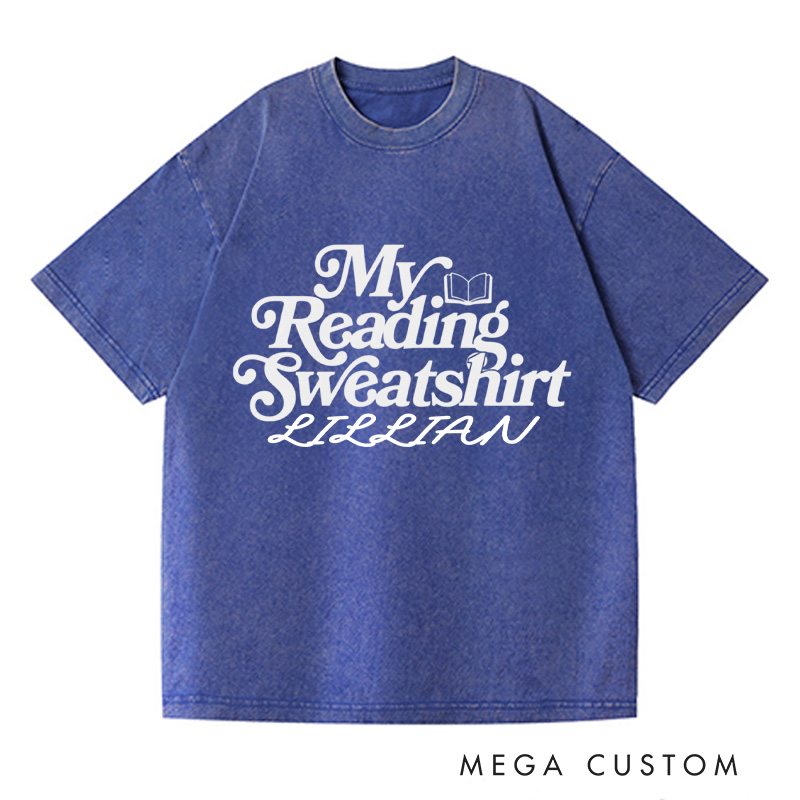 Personalized My Reading Sweatshirt Washed T-Shirts Reading Shirt Customized Name Shirt Book Tee Gift for Book Lover