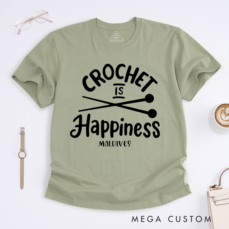 Personalized Crochet is Happiness Classic T-Shirts for Knitting Lovers Funny Crochet Shirt Gift for Crochet Lover