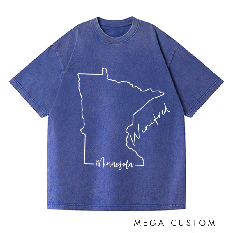 Personalized Minnesota State Washed T-Shirts Travel Tee Map Shirt Trendy Shirt Customized Name Shirt Gift For Traveler
