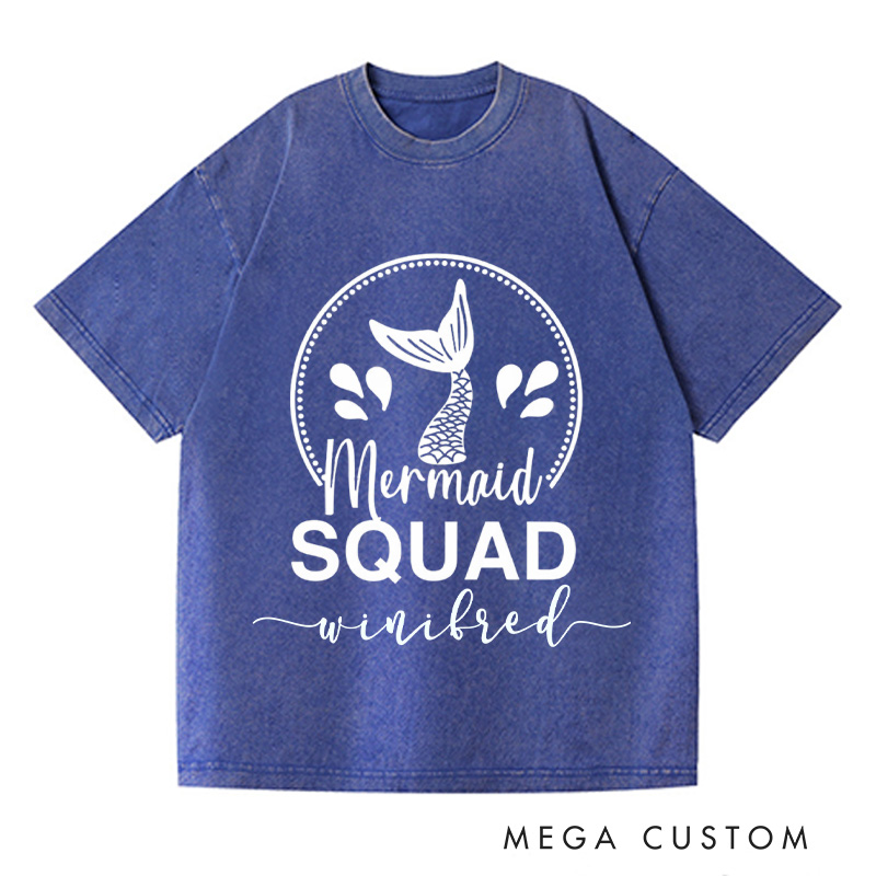 Personalized Mermaid Washed T-Shirts Funny Mermaid Tee Trendy Shirt Customized Name Shirt Gift For Ocean Enthusiasts