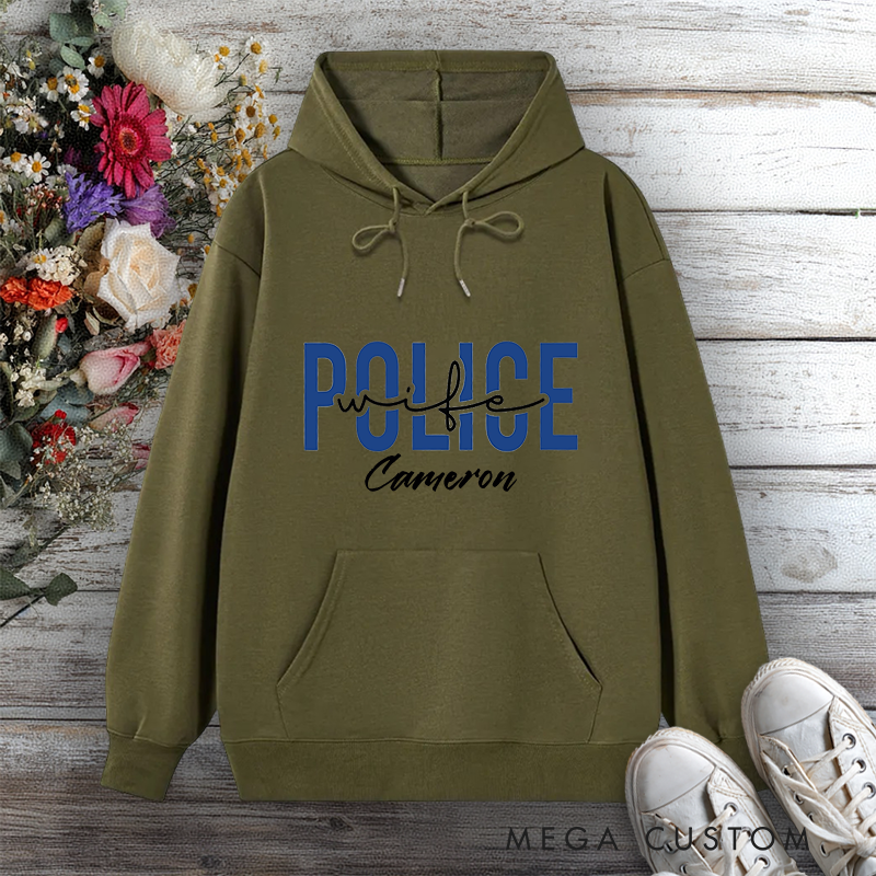 Personalized Police Wife Hoodie with Bold Text Design Gift for Police Officers Police Wife