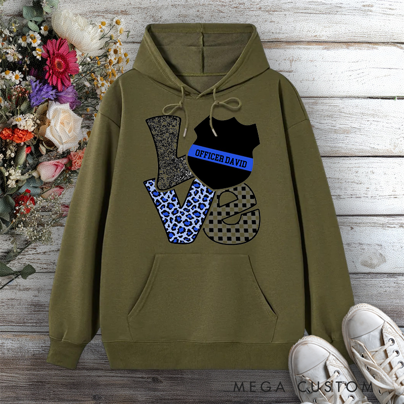 Personalized Police Wife Hoodie Love Design with Badge Gift for Police Officers Wife