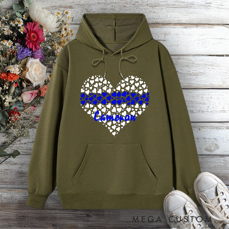 Personalized Police Support Hoodie Heart with Thin Blue Line Design Gift for Police Wife