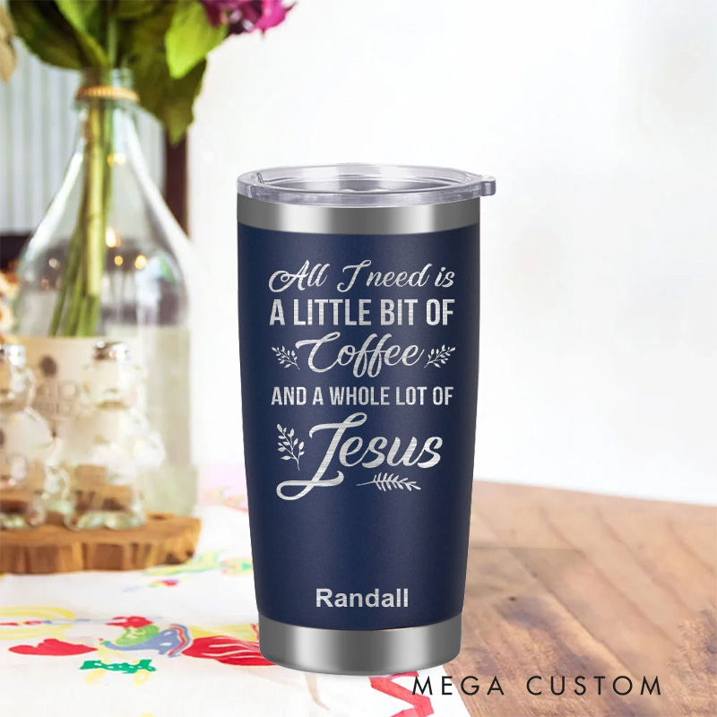 Personalized Coffee and Jesu Stainless Steel Tumbler Insulated Travel Mug Engraved Christian Coffee Cup Jesus Gift Religious Gift for Her Gift for Him