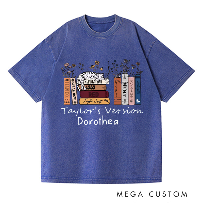 Personalized Book Flower and Cat Washed T-Shirts Librarian Shirt Book Lovers Shirt Bookish Shirt Book Club Shirt Reader Shirt Gift For Bookworms Shirt