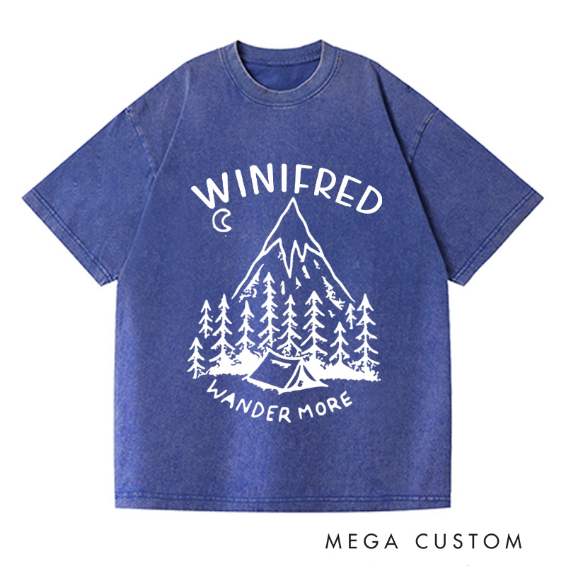 Personalized Wander More Washed T-Shirts Travel Shirt Pine Tee Customized Name Shirt Gift For Nature Lover