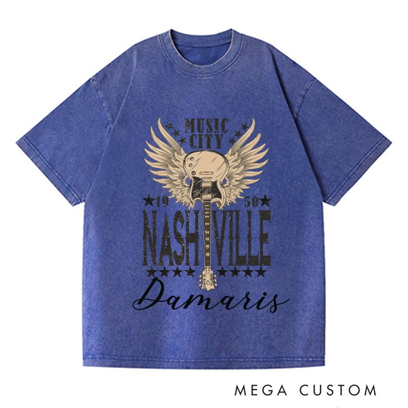 Personalized Music City Washed T-Shirts Vintage Inspired Cotton Shirt Unisex Tee Travel Shirt Gift For Those Who Love Life And Travel