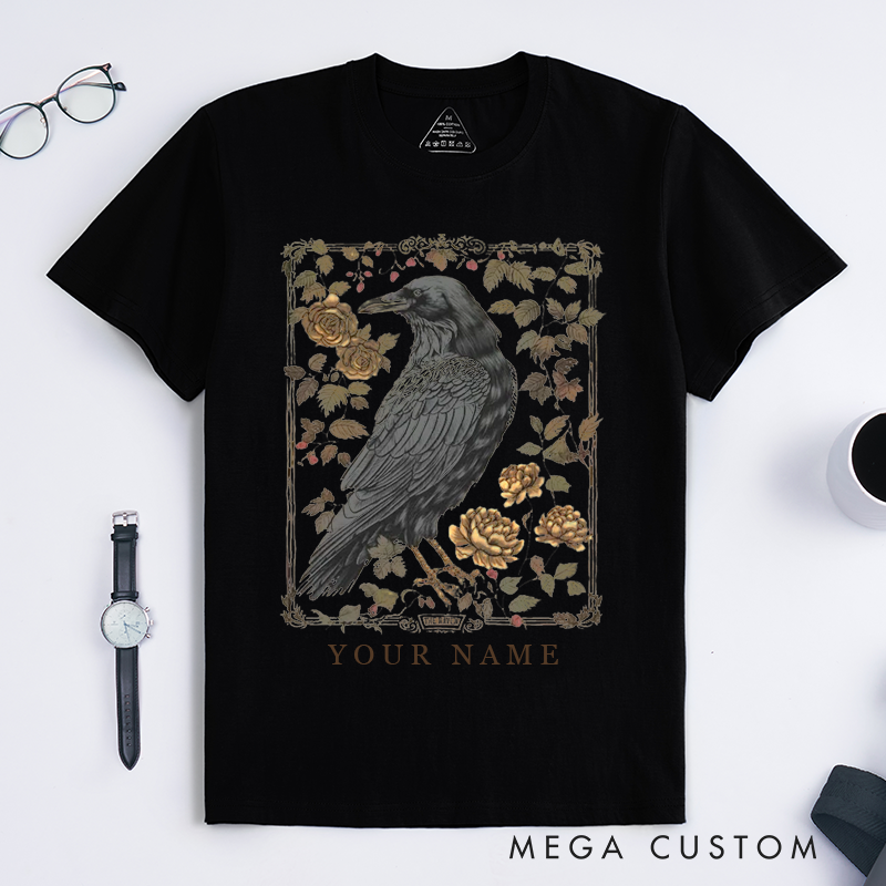Personalized Tarot Lovers Classic T-Shirts Vintage Raven Tarot Card  T-Shirts Gothic Witchy T-Shirts Crow Dark Academia T-Shirts