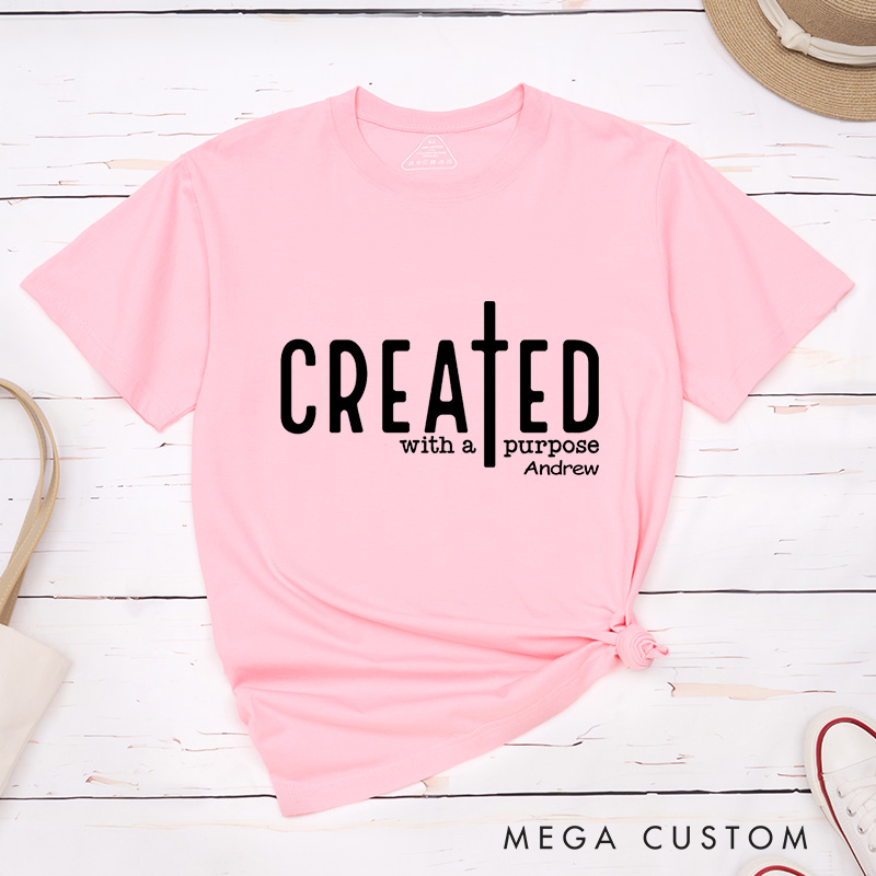 Personalized Created with A Purpose Classic T-Shirt Bible Saying Cotton Shirt with Name Bible Quotes Shirt Religious Gift for Christians