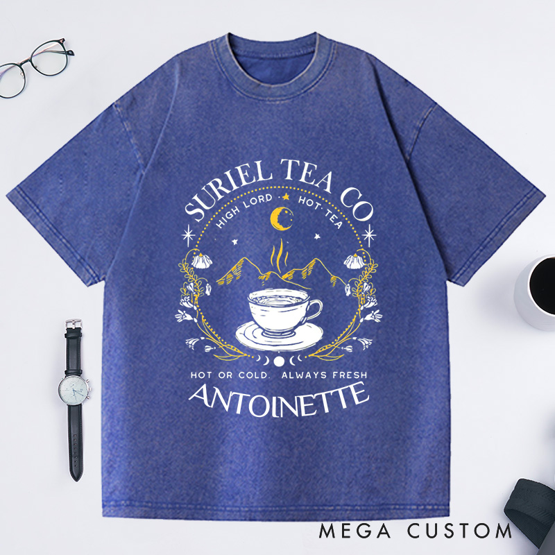 Personalized Suriel Tea Co Washed T-Shirts with Name, Book Lover Shirt Reading Shirt Reading Tee Librarian Shirt Gift Reader Gifts