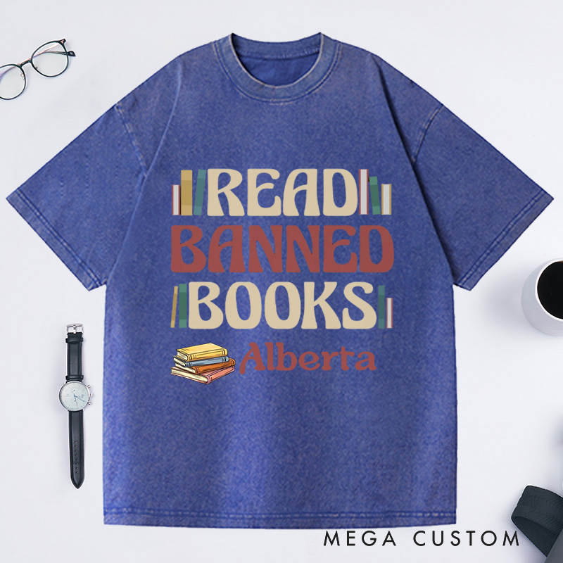 Personalized Read Banned Books Washed T-Shirts, Book Lover Tee Literary TShirt Bookish Shirt Reading Top Librarian Shirt