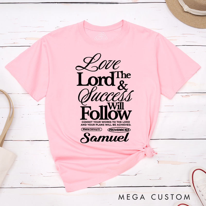Personalized Proverbs 16:3 Bible Verse Classic T-Shirt Love the Lord Cotton Shirt with Custom Name Blessing Gift Inspirational Gift for Christians