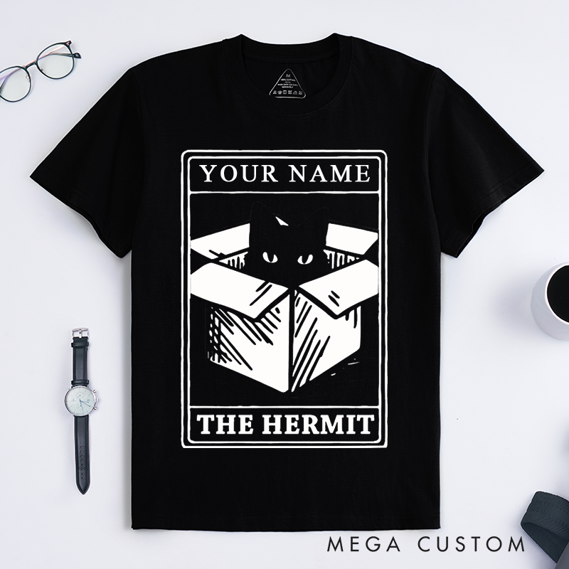 Personalized Tarot Lovers Classic T-Shirts Cat Tarot Hermit Classic T Shirt Kitty in Box Gift for Cat Lovers Unique Mystical Birthday Present