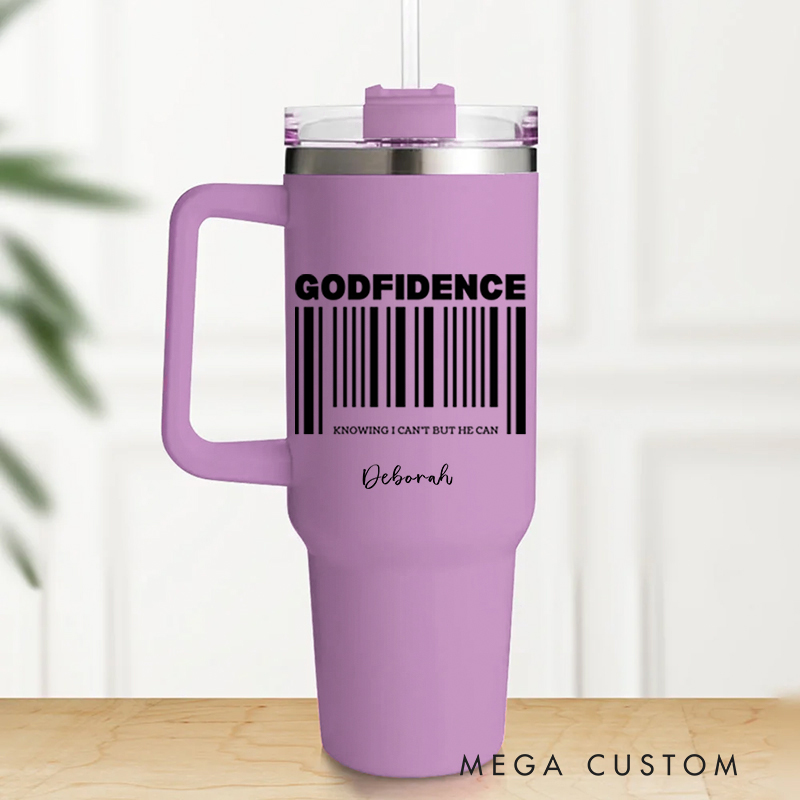 Personalized Multicolor Christian Godfidence Tumbler with Name and Straw Travel Accessories Baptism Birthday Gift for Christians