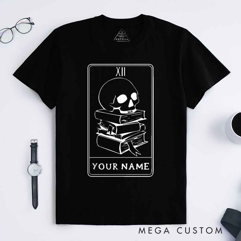 Personalized Tarot Lovers Classic T-Shirts Skull and Books Tarot Card Classic T-Shirts Gift for Book Lovers 