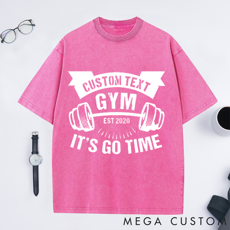 Personalized Gym Washed T-Shirts with Personalized Text and Dumbbell Design for Fitness Enthusiasts Bodybuilders and Gym Lovers