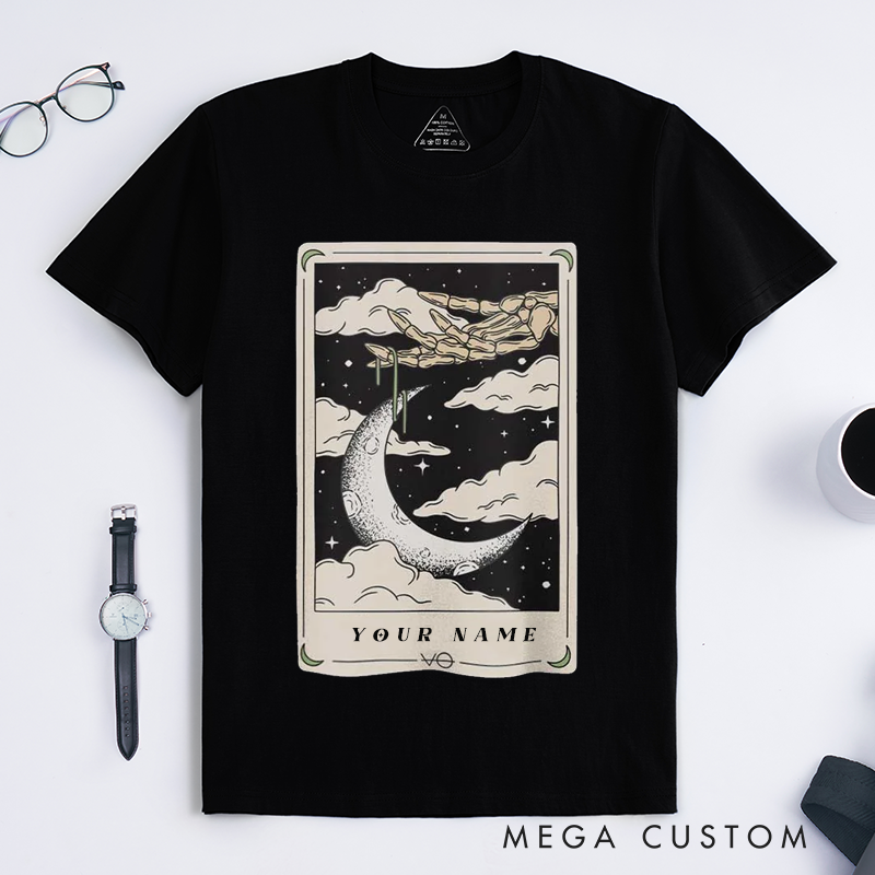 Personalized Tarot Lovers Classic T-Shirts The Moon Tarot Card Classic T-Shirts Astrology Crescent Moon GraphicT-shirts Gift