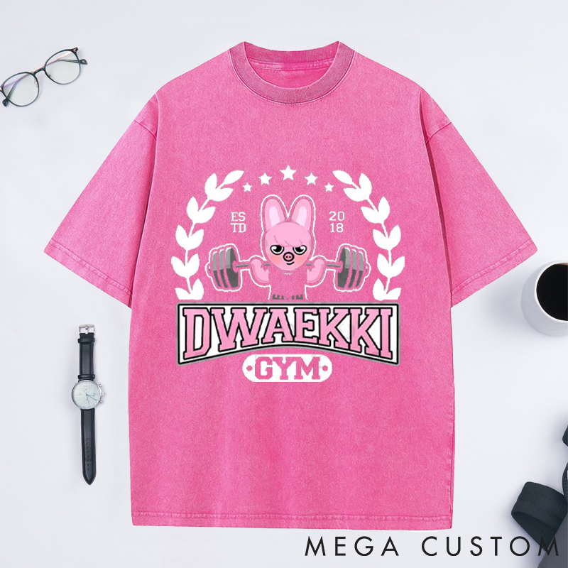 Personalized Rabbit Gym Washed T-Shirts with Cute Bunny Weightlifting for Fitness Enthusiasts Bodybuilders and Gym Lovers